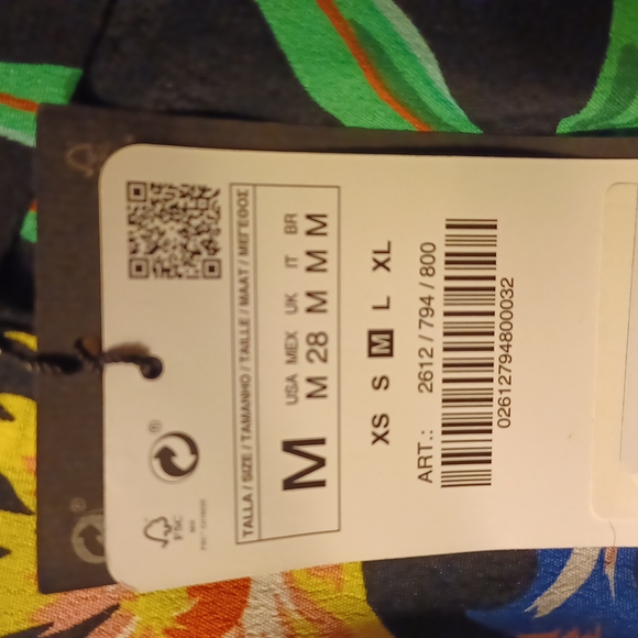 NWT Zara Wide Frill Trousers Tropical floral Print Pants | Black + green; size M - Picture 12 of 13